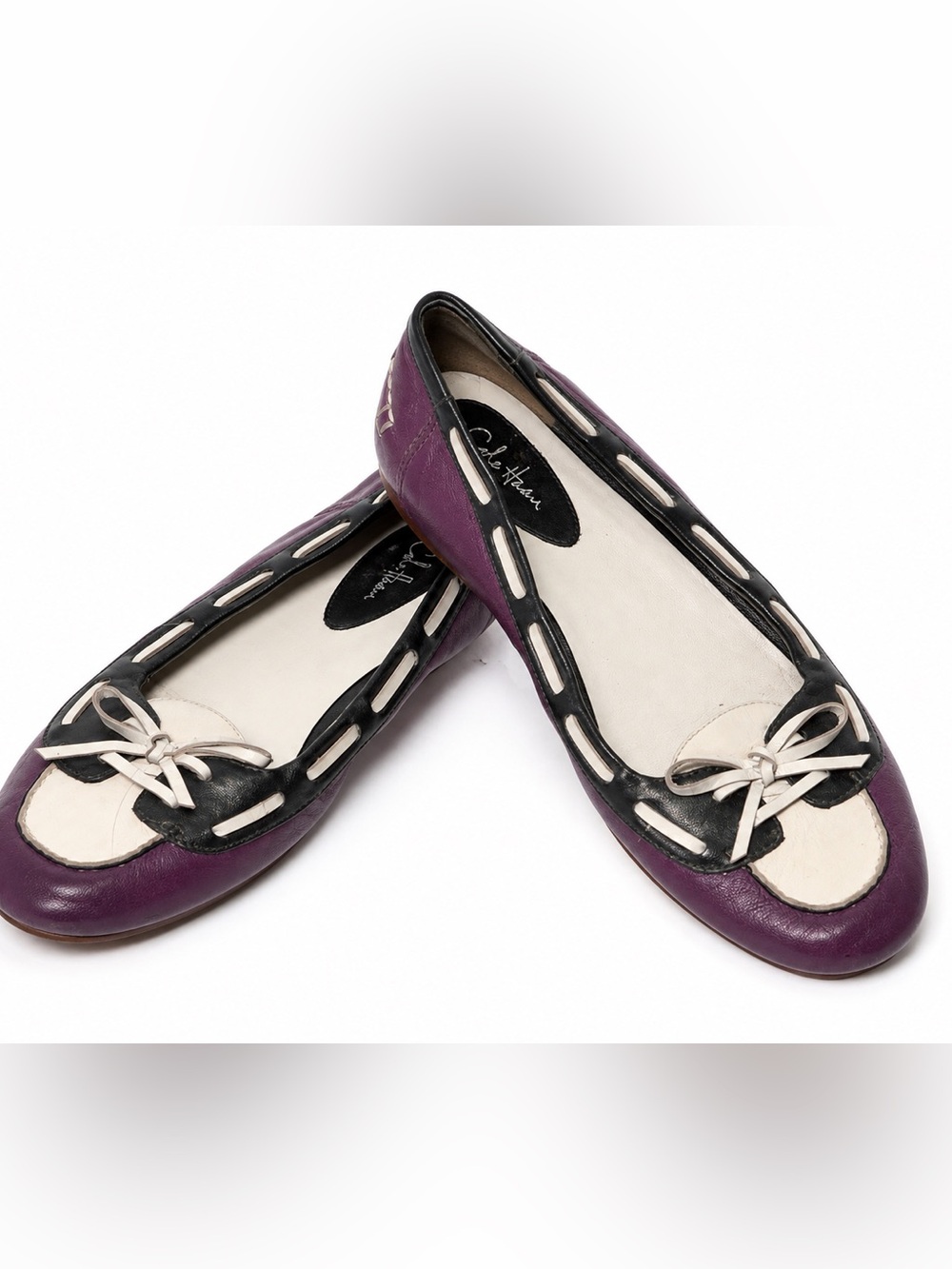 Cole Haan Nike Air Women’s 8 Purple Leather Ballet Flats Bow  White